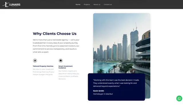 Section of the Lunaris Real Estate website